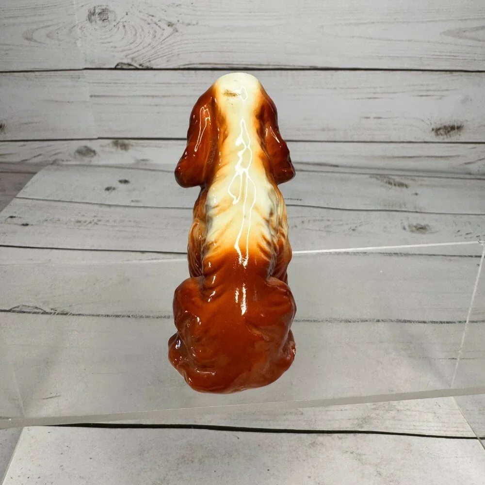 Vintage Ceramic Cocker Spaniel Dog Figurine‎ Brown White Glazed 5